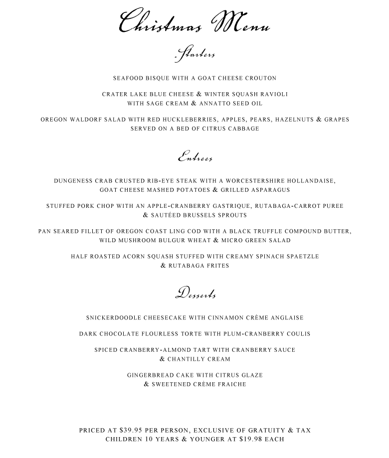 Christmas Dinner Menu