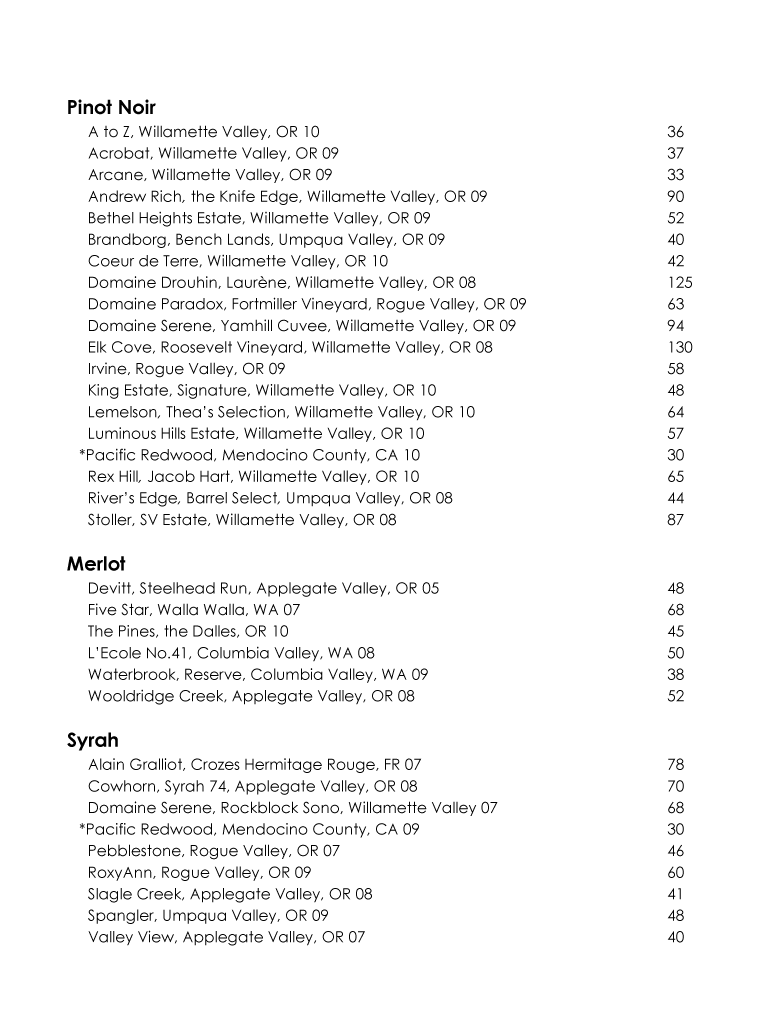 Wine List #1