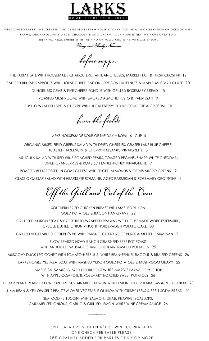 Supper and Appetizer Menu