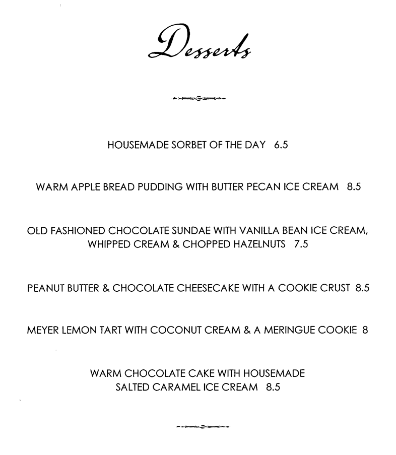 Larks Dessert Menu
