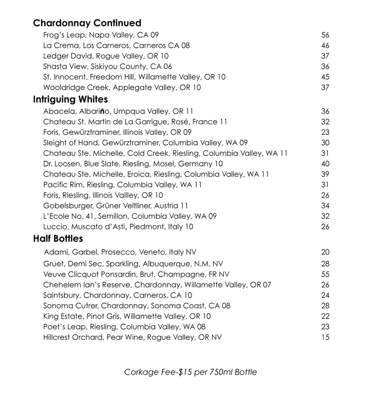 Wine List Continued